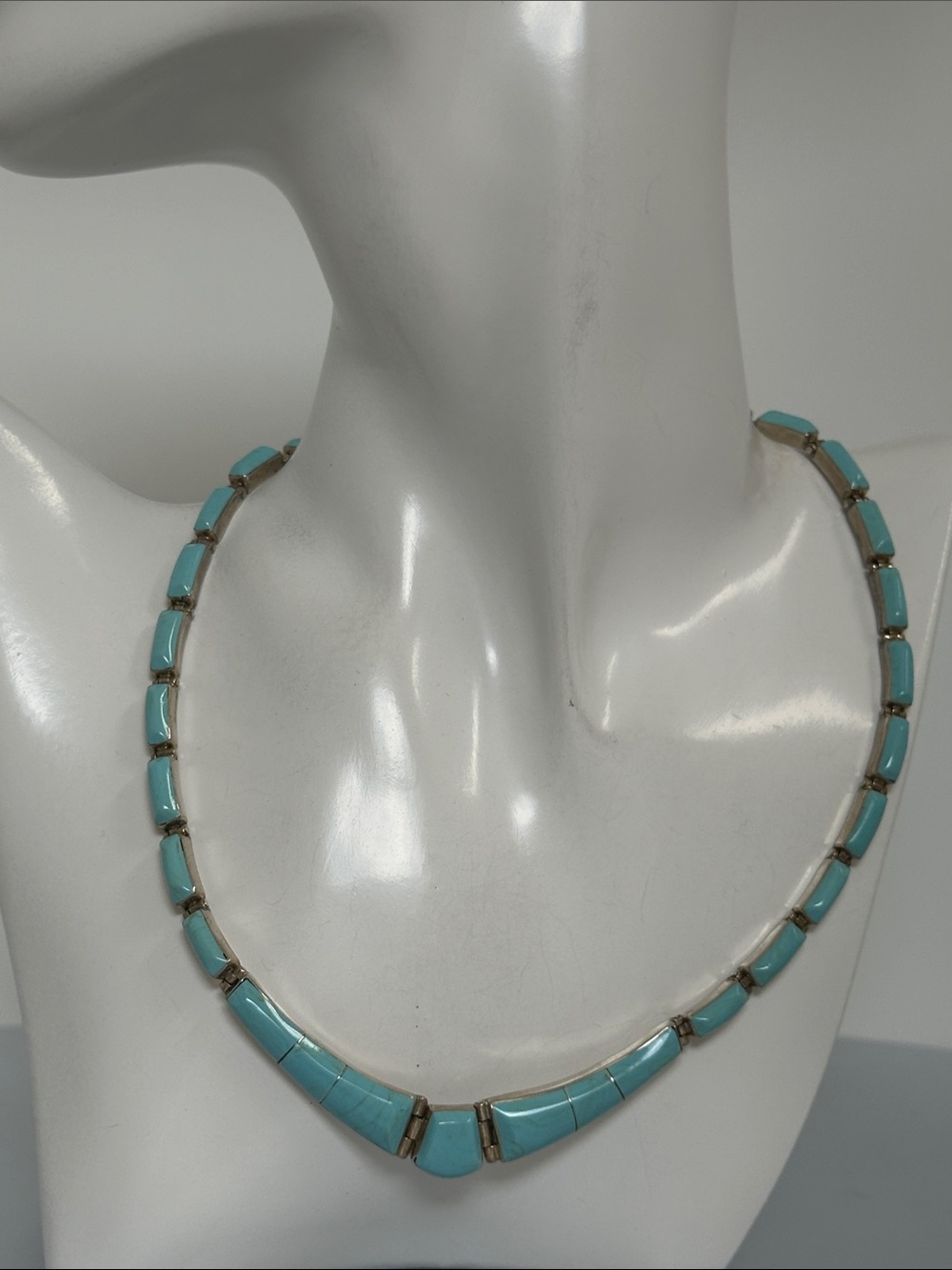 925 sterling Silver Turquoise Link Collar Necklace